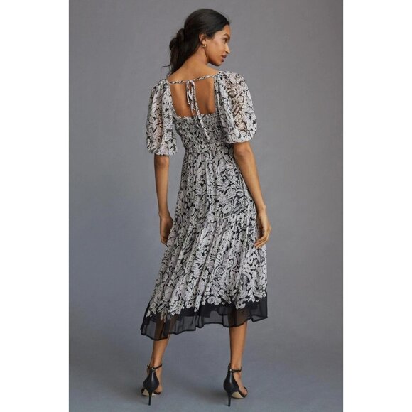 By Anthropologie Squareneck Smocked Midi Dress Resort XS New - Picture 3 of 6